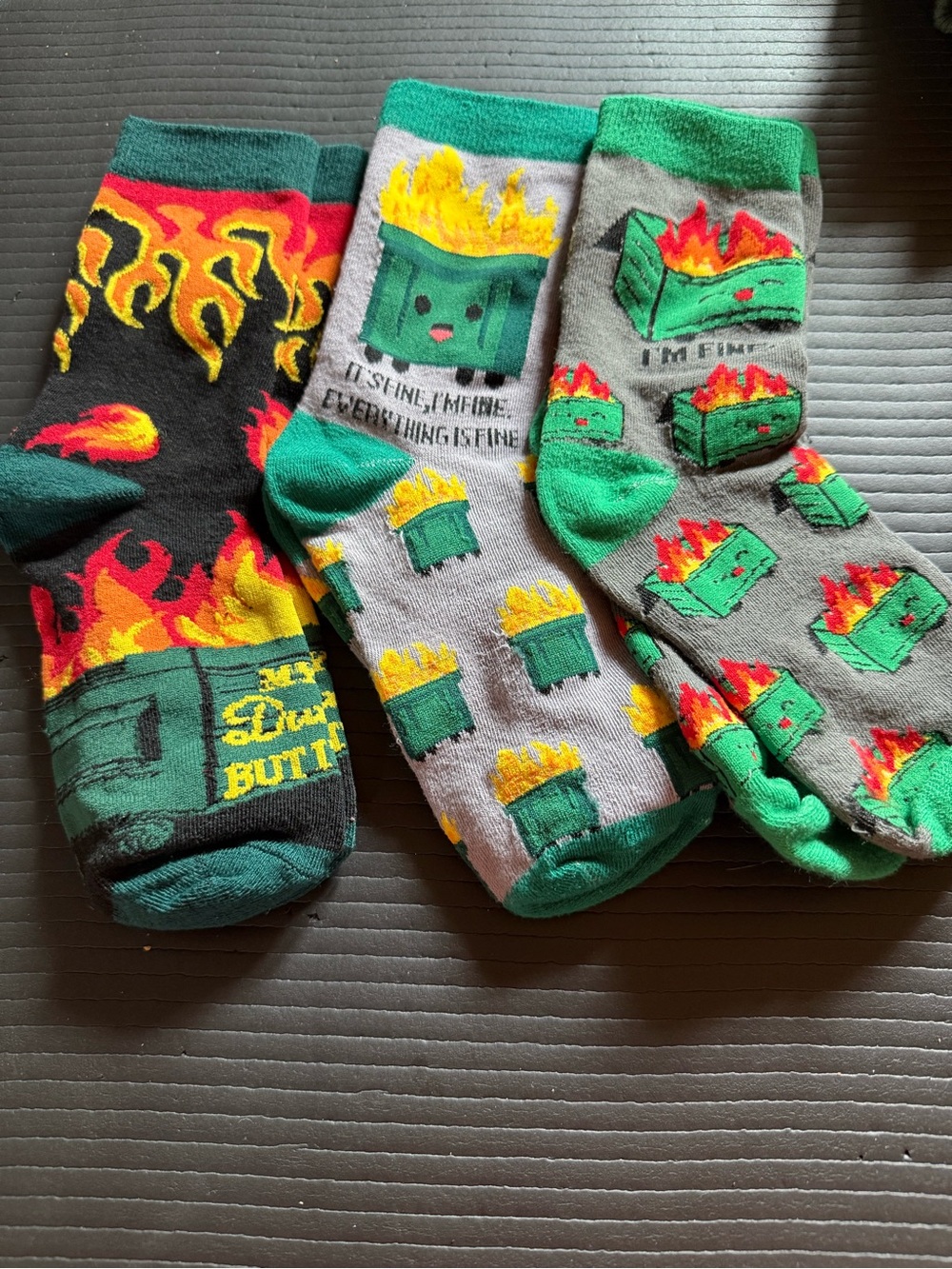 Set of 3 Dumpster Fire Socks